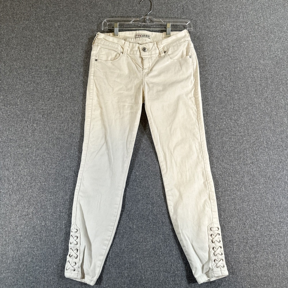 Guess Natalia Skinny Jeans Womens 27 White Mid Rise Stretch Lace Hem